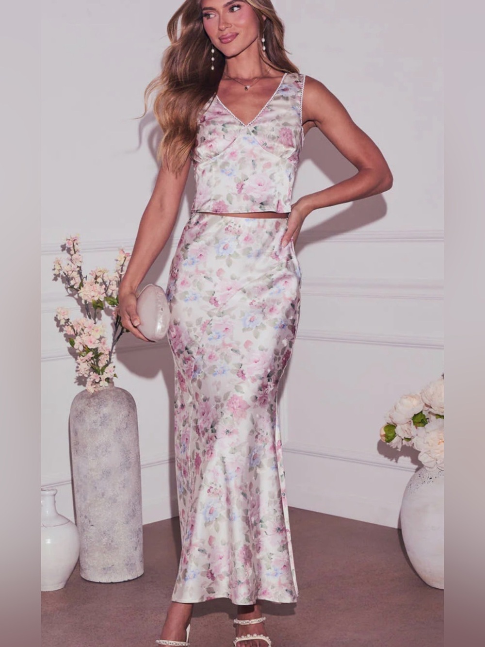 Vici Floral Satin 2 piece set